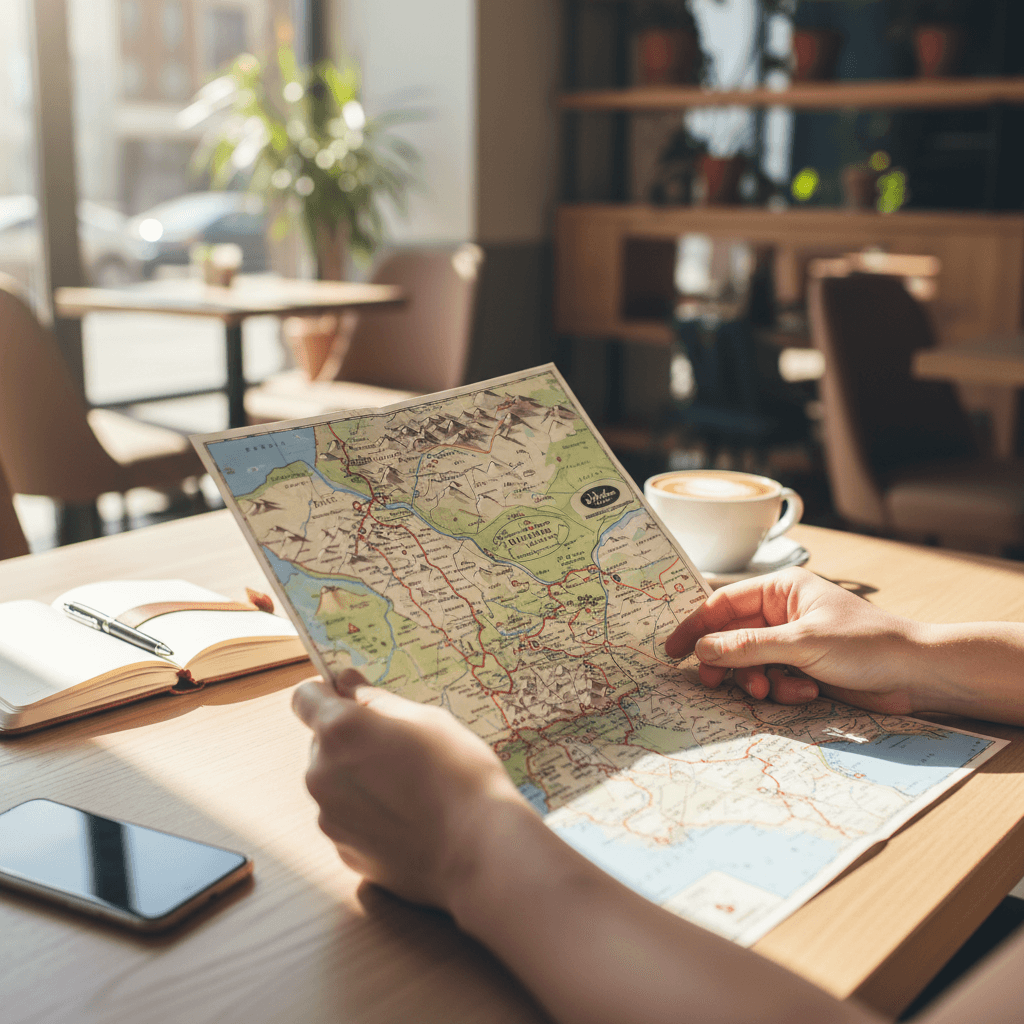 Elderly woman reviewing travel documents with phone showing booking confirmation